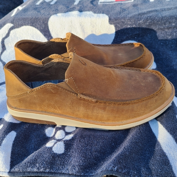 Men's Olukai Kalia Tan Leather Slip-OnShoe Collapsible Heel - Picture 3 of 10